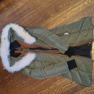 NB SERIES women's down and leather trim coat, size medium